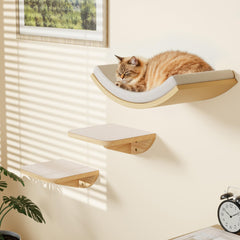 peluomoz curved nest cat-window-perches cozy lounging on beige wall