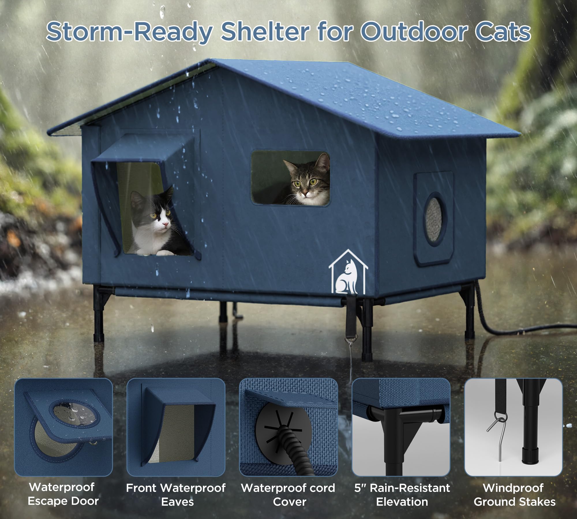 peluomoz extra-wide heated cat house quick assembly no tools required
