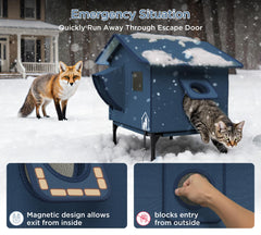 peluomoz extra-wide heated cat house dual escape doors ensure quick retreat safety
