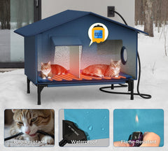 peluomoz extra-wide heated cat house foldable roof for easy access