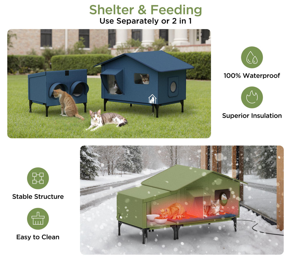 peluomoz extra-wide heated cat house outdoor-use in winter setting