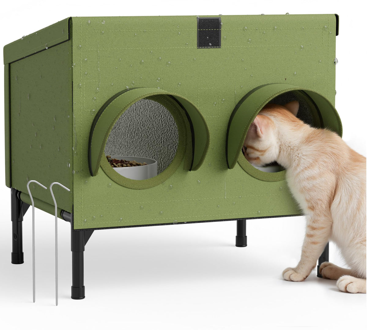 peluomoz outdoor-cat-feeding-station front view weatherproof dining shelter for year-round meals.