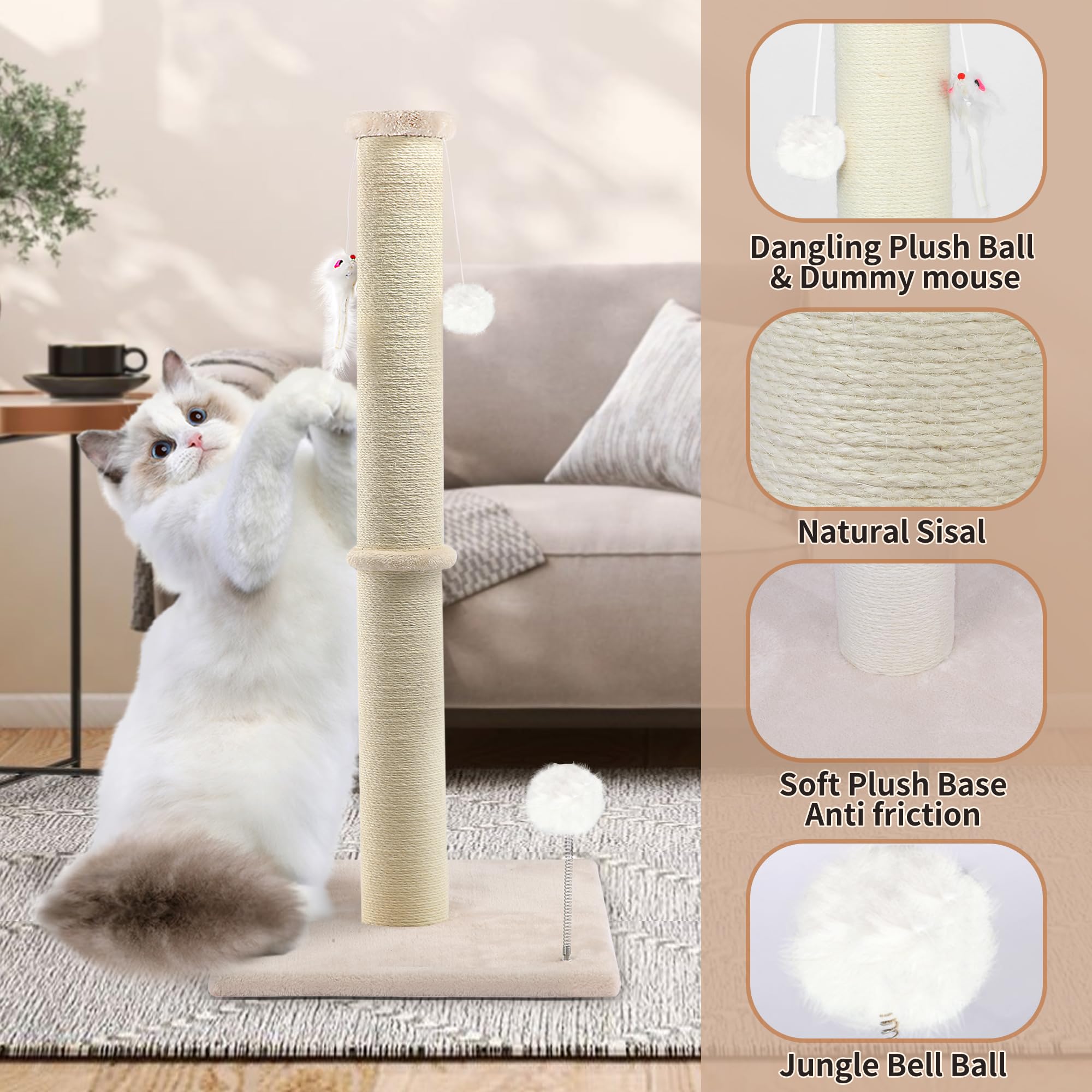 PELUMOZ sisal-wrapped cat scratch post showing natural texture.
