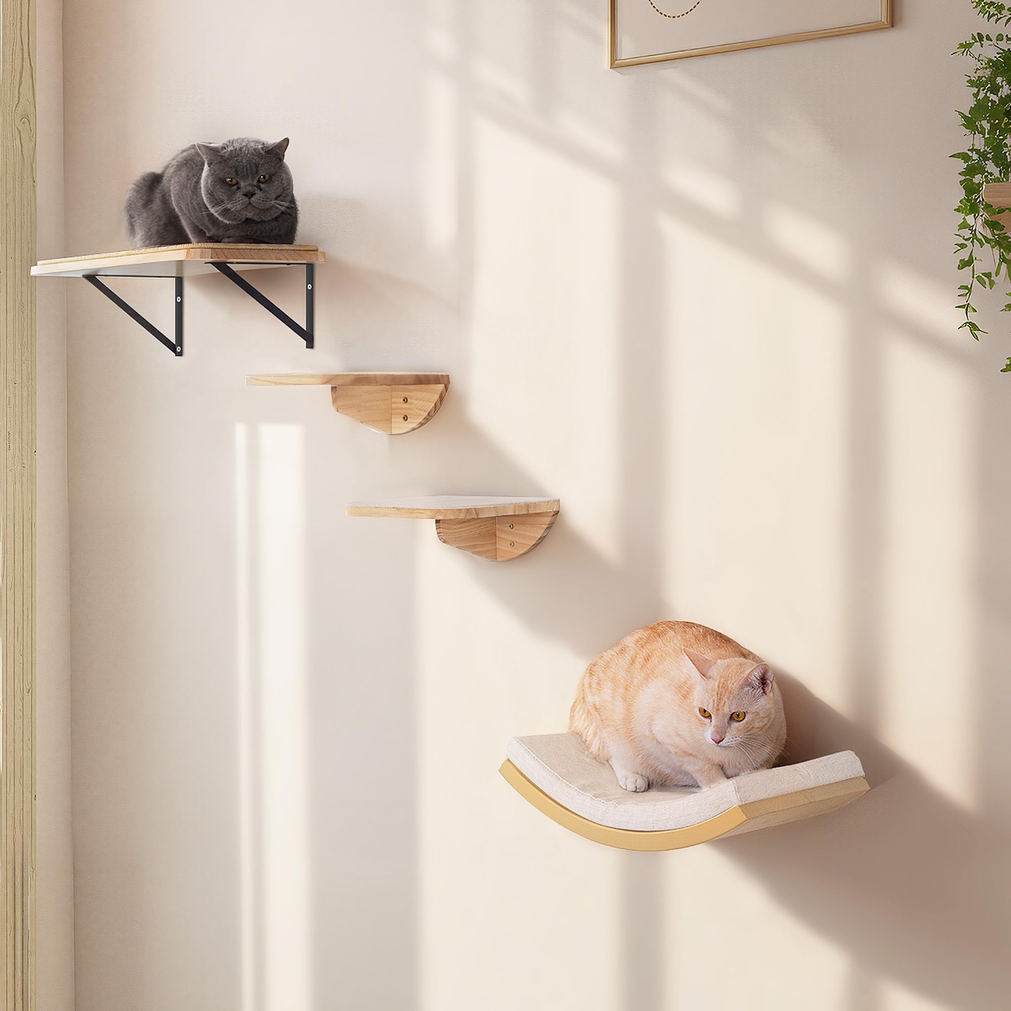 PELUMOZ wall-mounted square wood cat steps smooth-edge detail for pet safety.