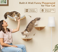 PELUMOZ wall-mounted square wood cat steps side-view highlighting sturdy pine frame.
