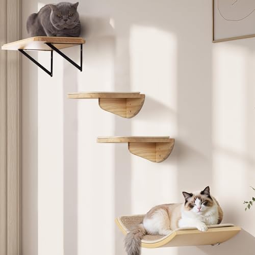 PELUMOZ wood cat wall shelves curved bed – ergonomic resting nook.
