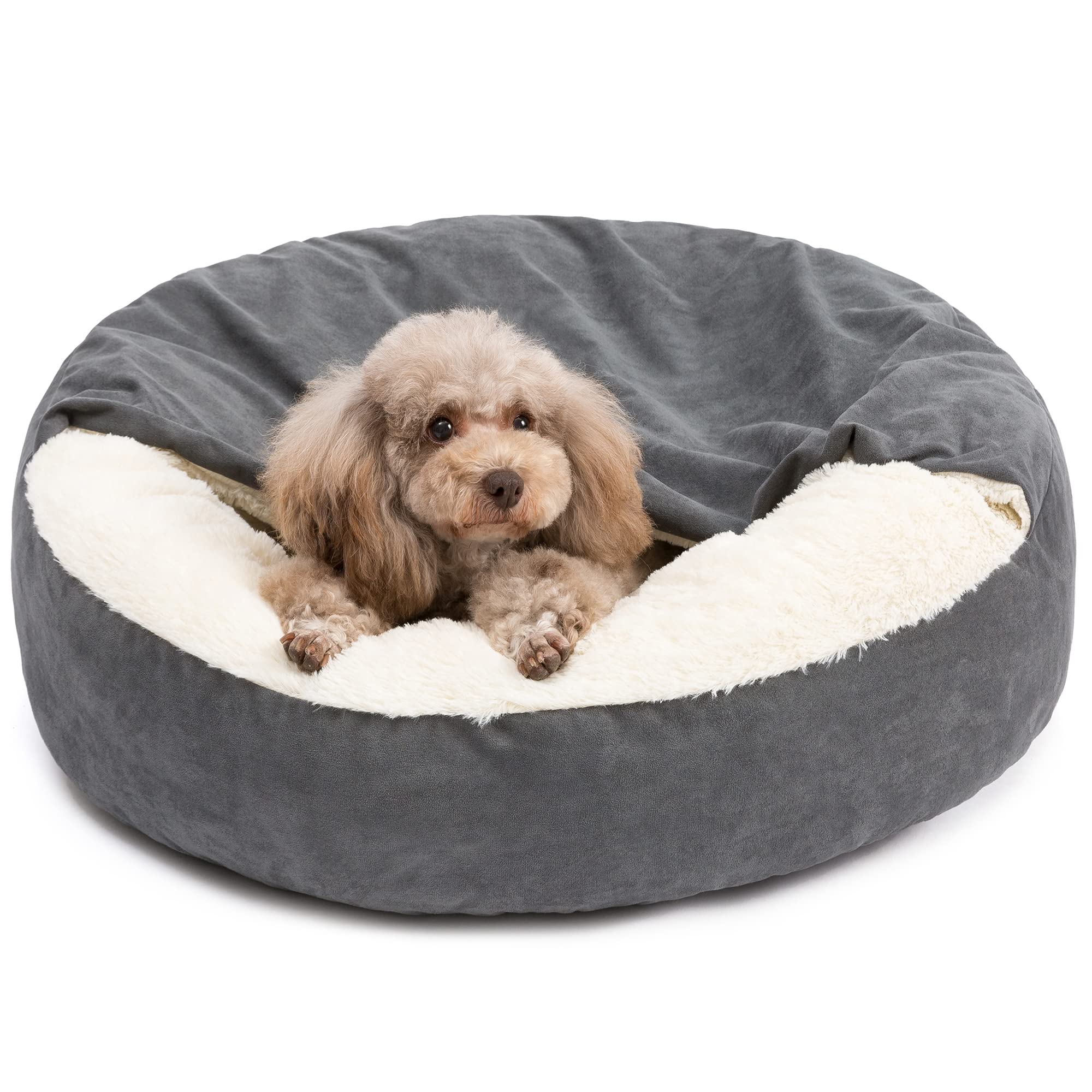 PELZIN 30in dog bed with charcoal-gray exterior for calm lounging