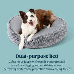 Closeup of densely-woven fabric on PELZIN Stoutwool bed highlighting rugged durability