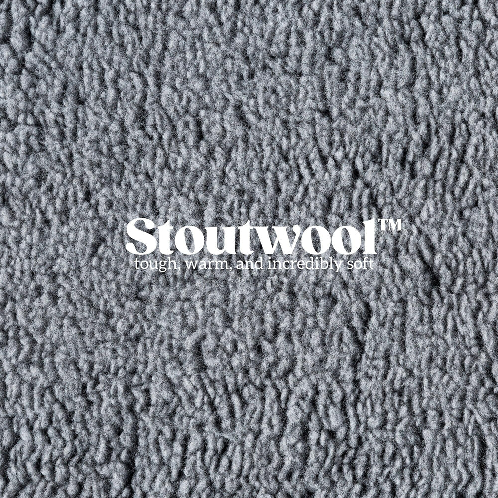 Pelzin Stoutwool durable fabric side detail demonstrates long-lasting chew resistance.