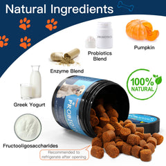 Penkyer Probiotics for Dogs ingredients label highlights 6B CFUs and enzymes.