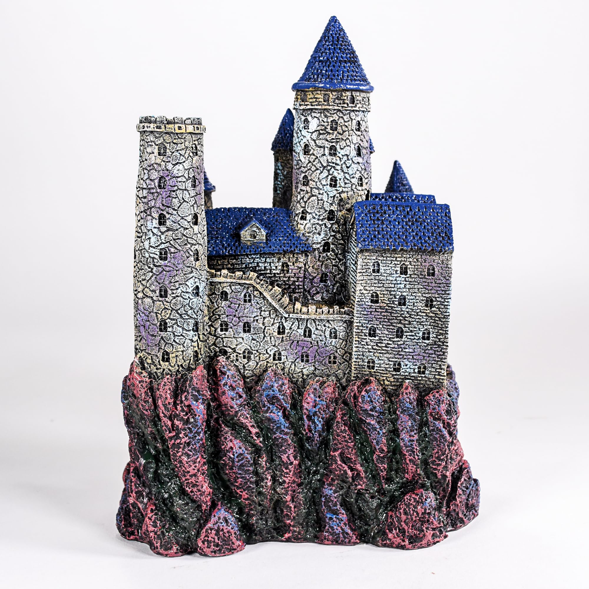 Penn-Plax wizard’s castle measures about 7.25 by 5.5 by 10 inches