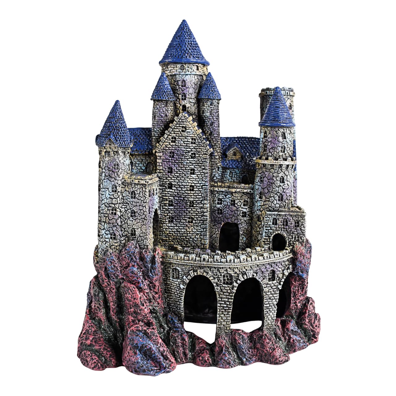Penn-Plax Age-of-Magic Wizard’s Castle decor front view adds a magical centerpiece and focal point