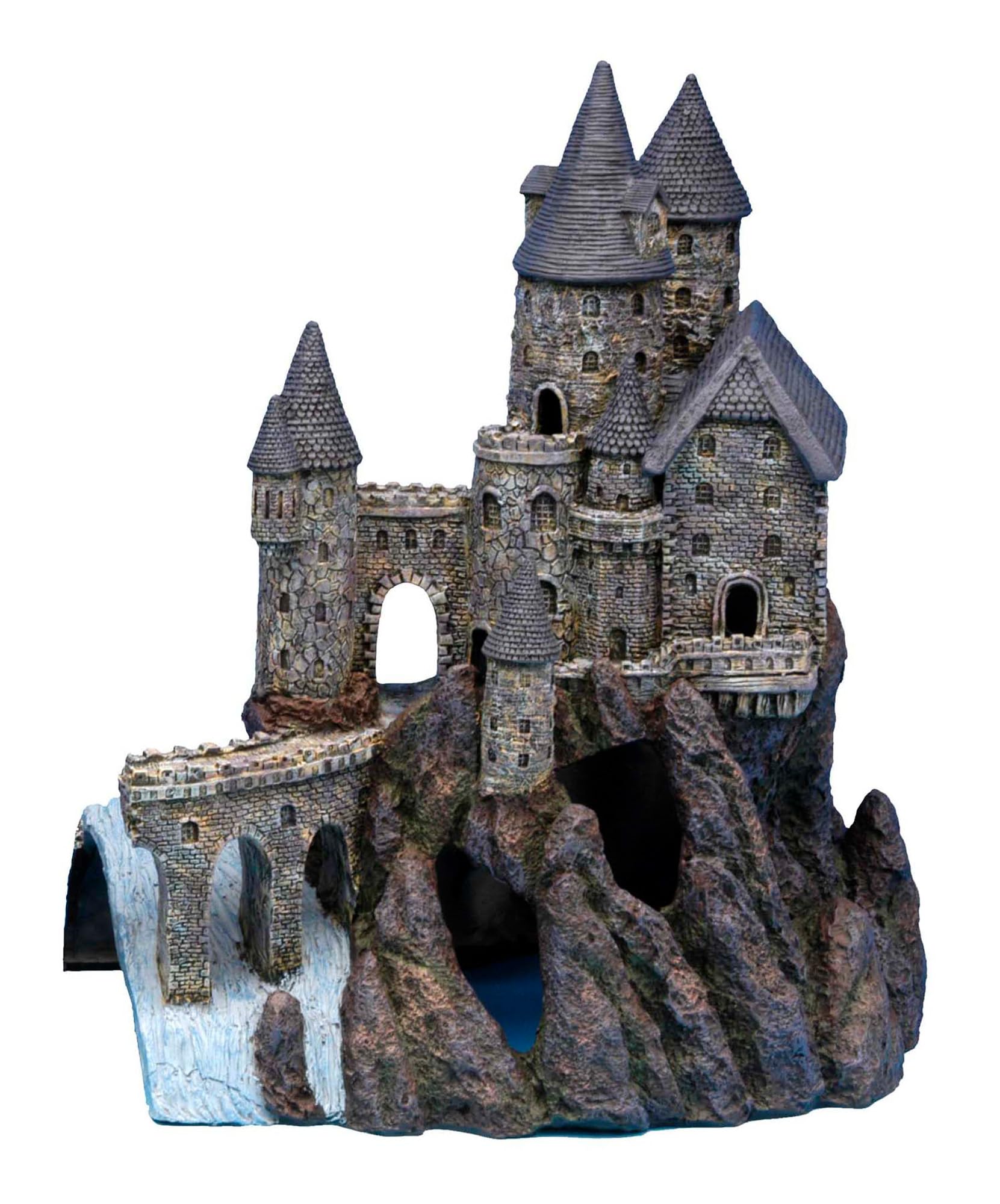 Penn-Plax Wizard’s Castle Part B front view adds dramatic centerpiece to aquariums.