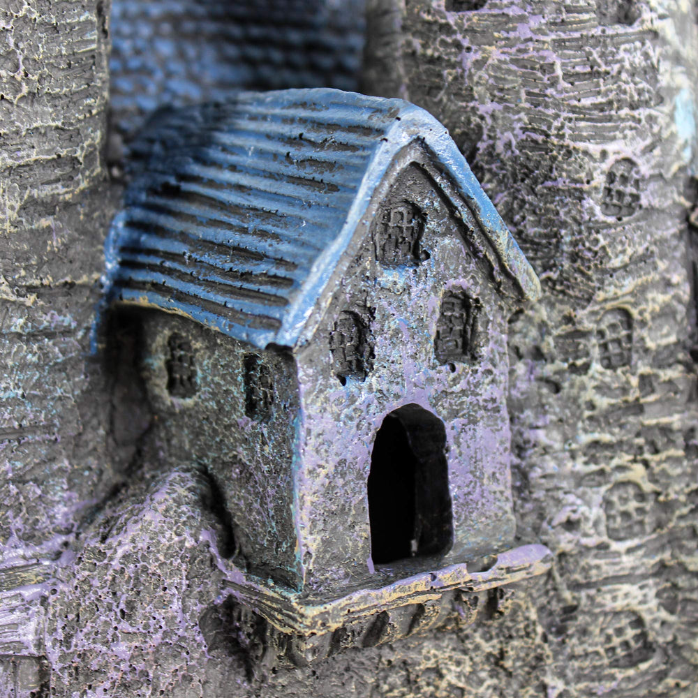 Penn-Plax Wizard’s Castle Part B side detail enhances realism with stonework.