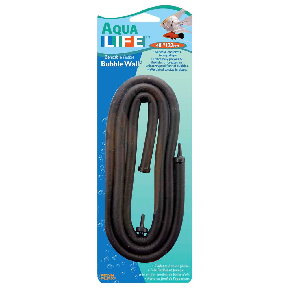Penn-Plax Aqua Life Bendable Bubble Wall Diffuser shows a dynamic bubble wall for enhanced tank aeration.