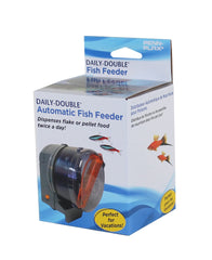 Penn-Plax Daily-Double feeder on tank demonstrates automatic feeding for vacations