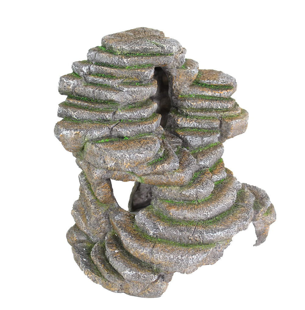Penn-Plax Reptology Shale Scape Cave Hideout close-up emphasizes durable resin construction.