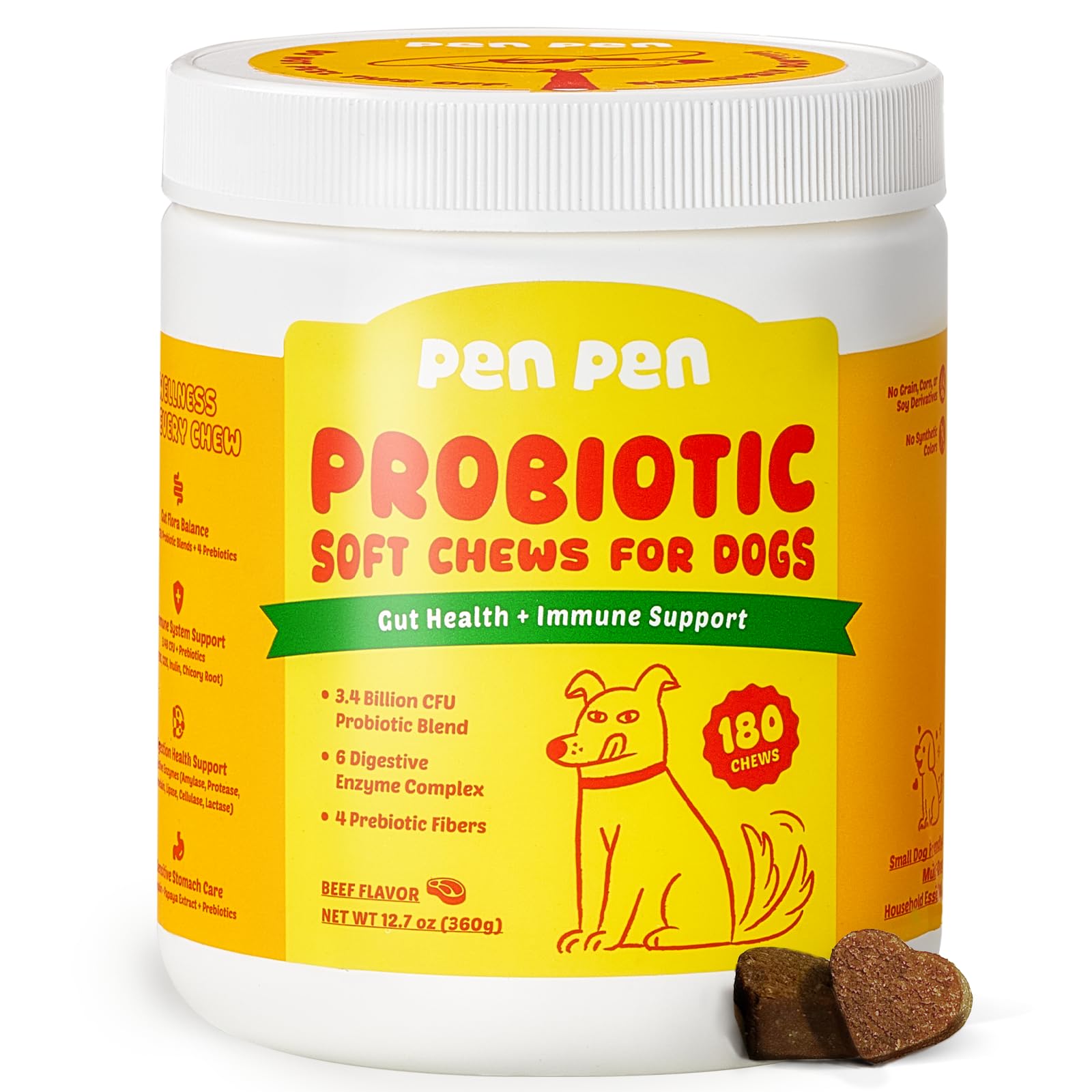 PENPEN Probiotics for Dogs beef-flavor soft chew close-up supports digestion.