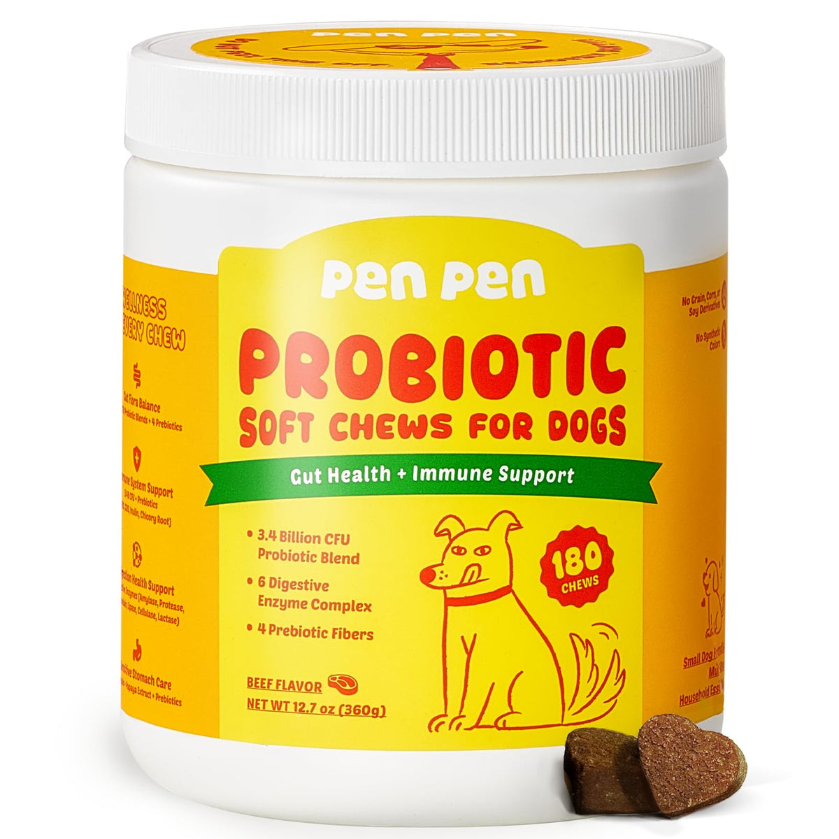 PENPEN Probiotics for Dogs beef-flavor soft chew close-up supports digestion.
