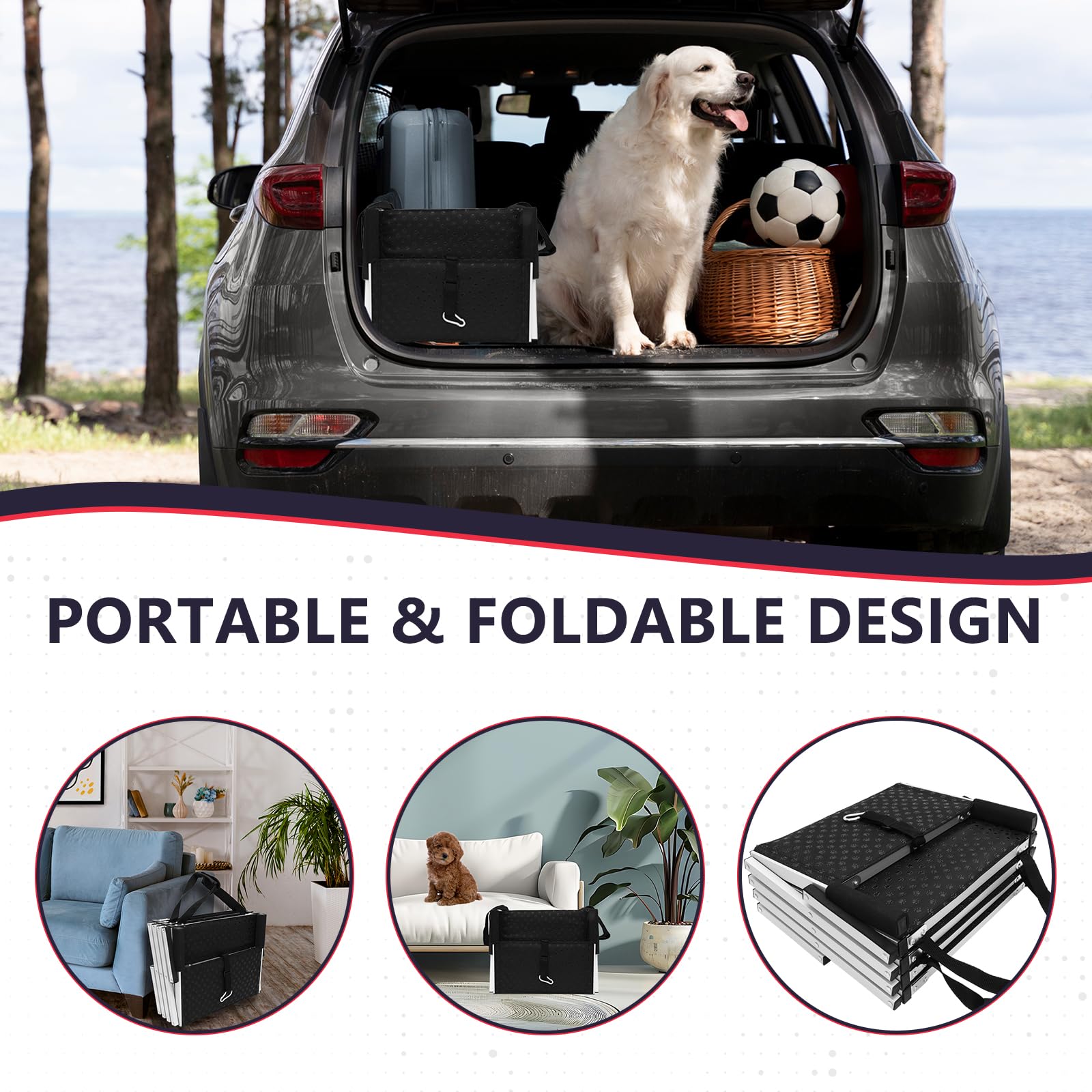 PENSUN dog stairs stored in car trunk for travel convenience