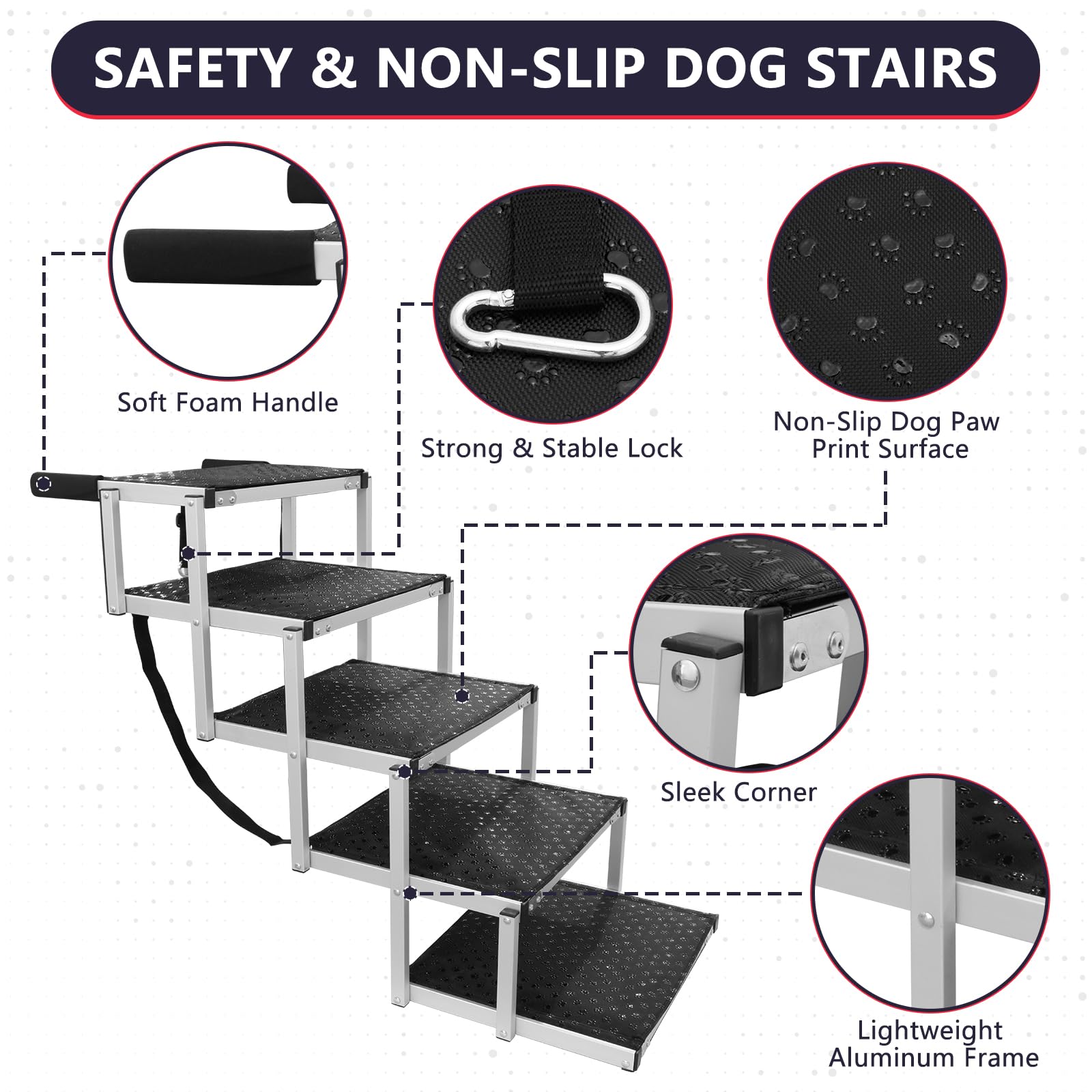 PENSUN dog stairs lightweight aluminum design for effortless transport