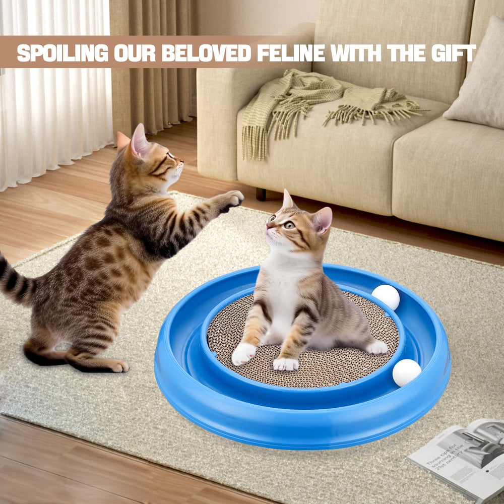 Peomliee cat scratching board round-loop-track view invites lounging and safe scratching.