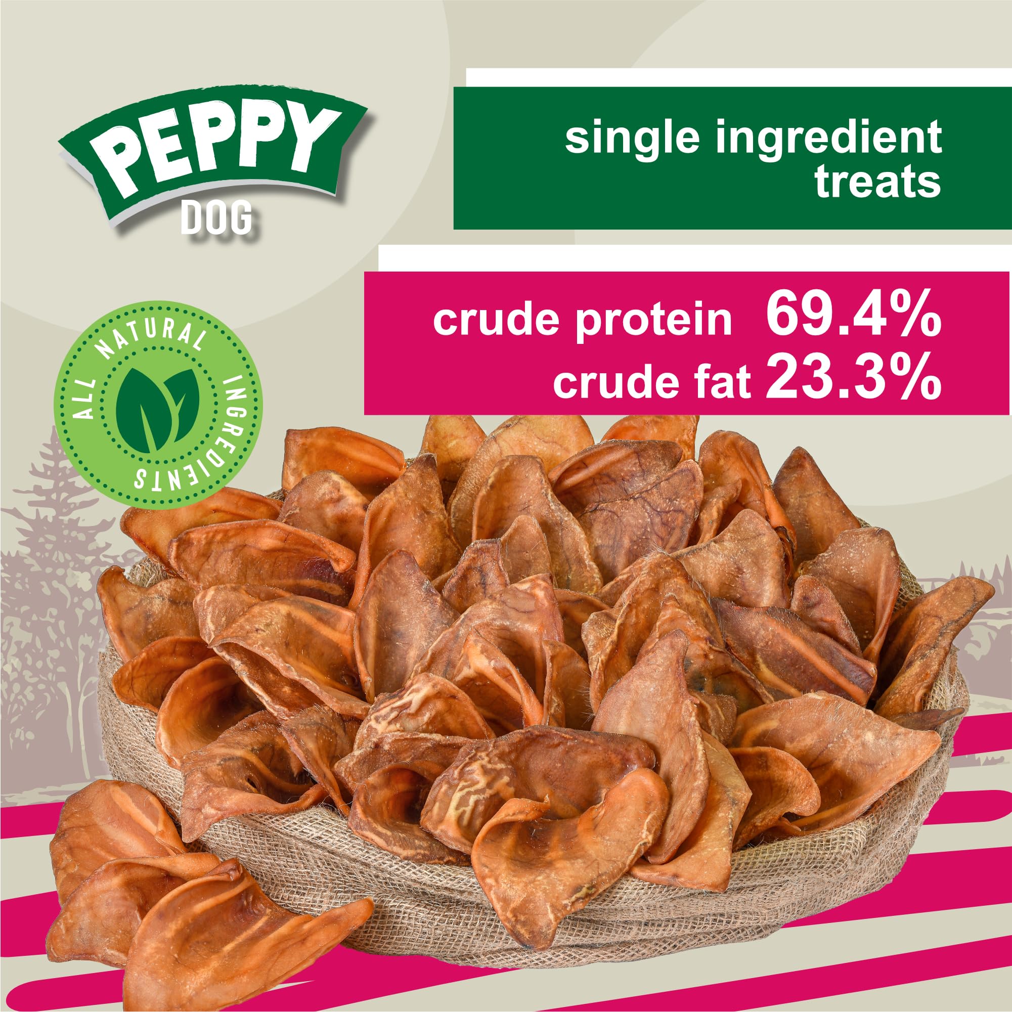 Peppy Dog 50-count pack label: convenient rawhide alternative