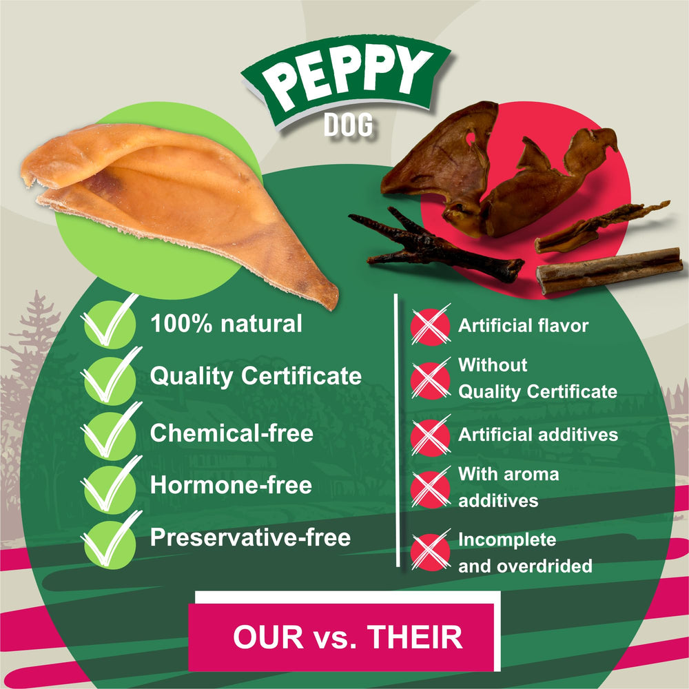 Peppy Dog Half Pig Ears as rawhide alternative, softer and easier to digest
