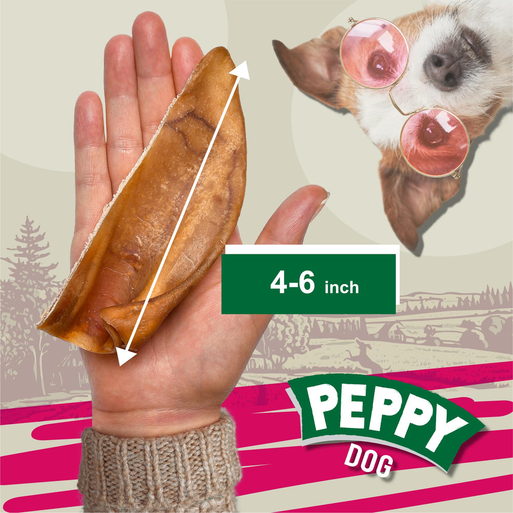 PEPPY DOG Healthy Half Pig Ears texture closeup highlights savory, protein-rich chew