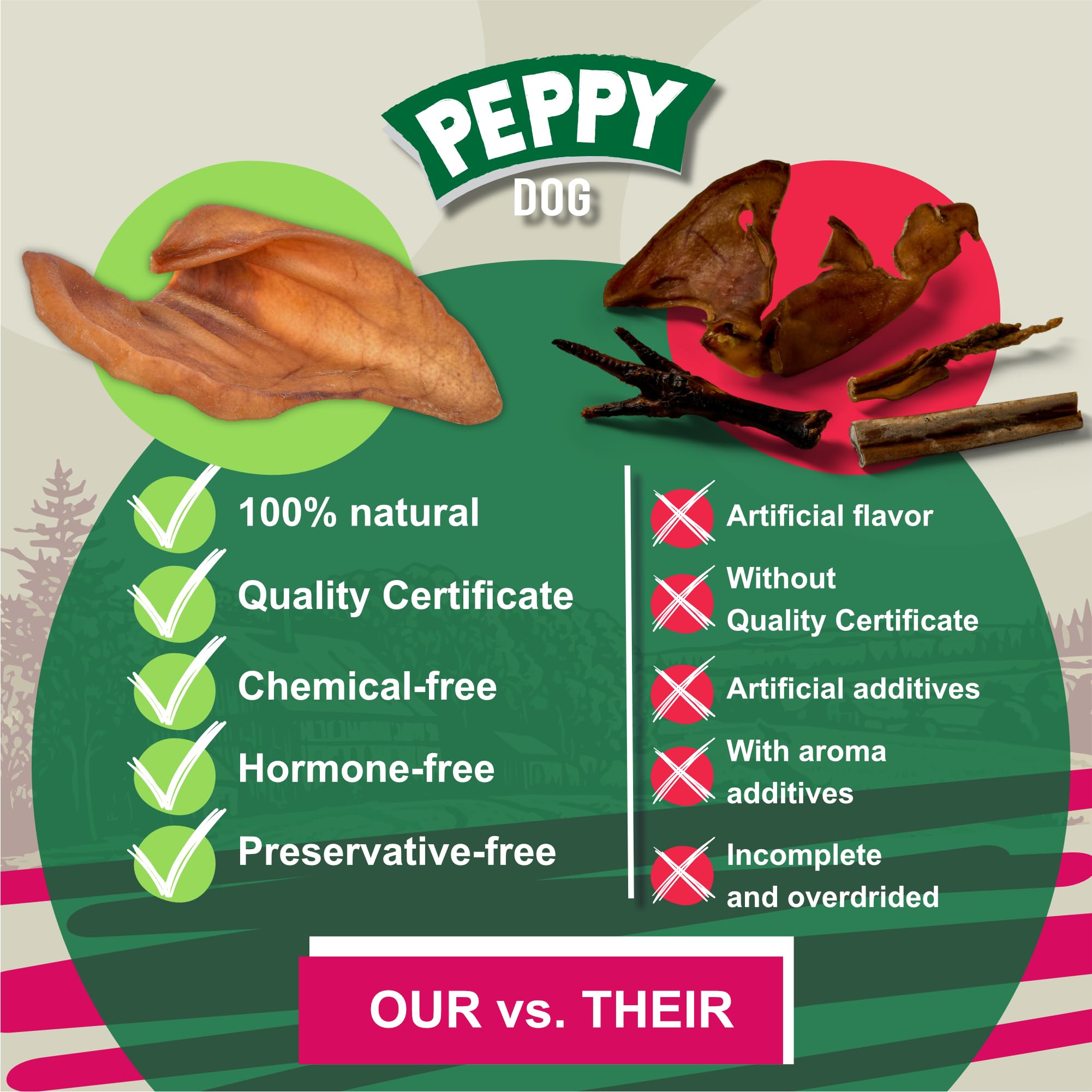 Peppy Dog pig ears dental benefits visual: potential plaque reduction
