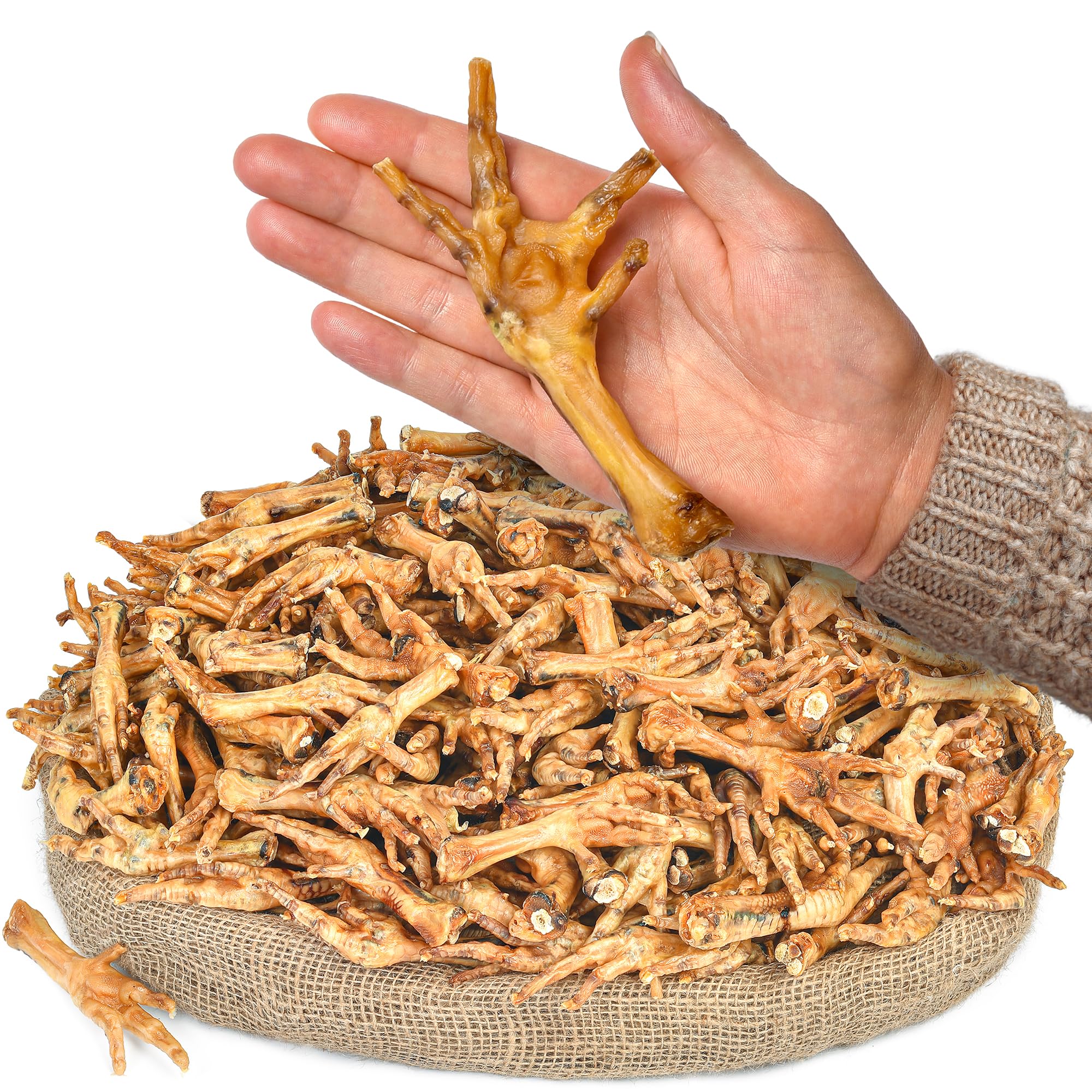 Peppy Dog all-natural chicken feet treats pack shows bulk 200 pieces for long-lasting rewards