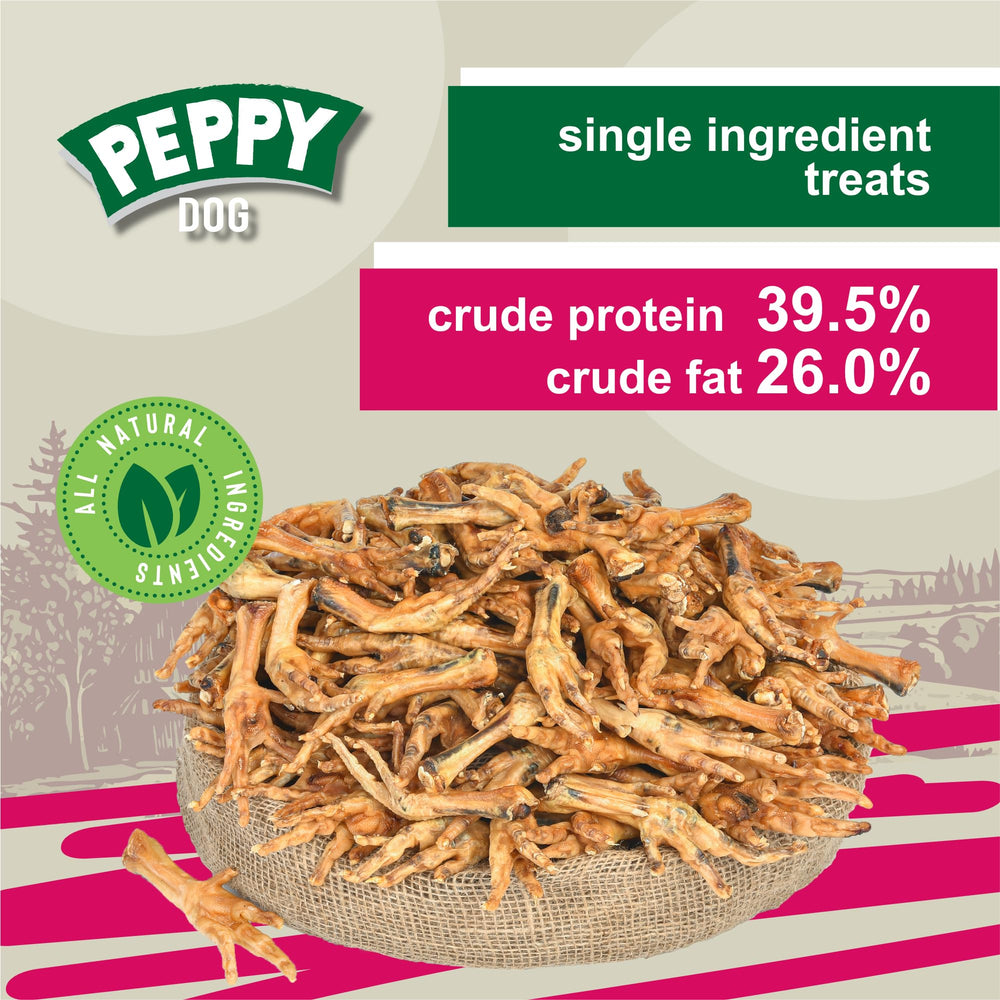 PEPPY DOG chicken feet dental-hygiene action promotes cleaner teeth.
