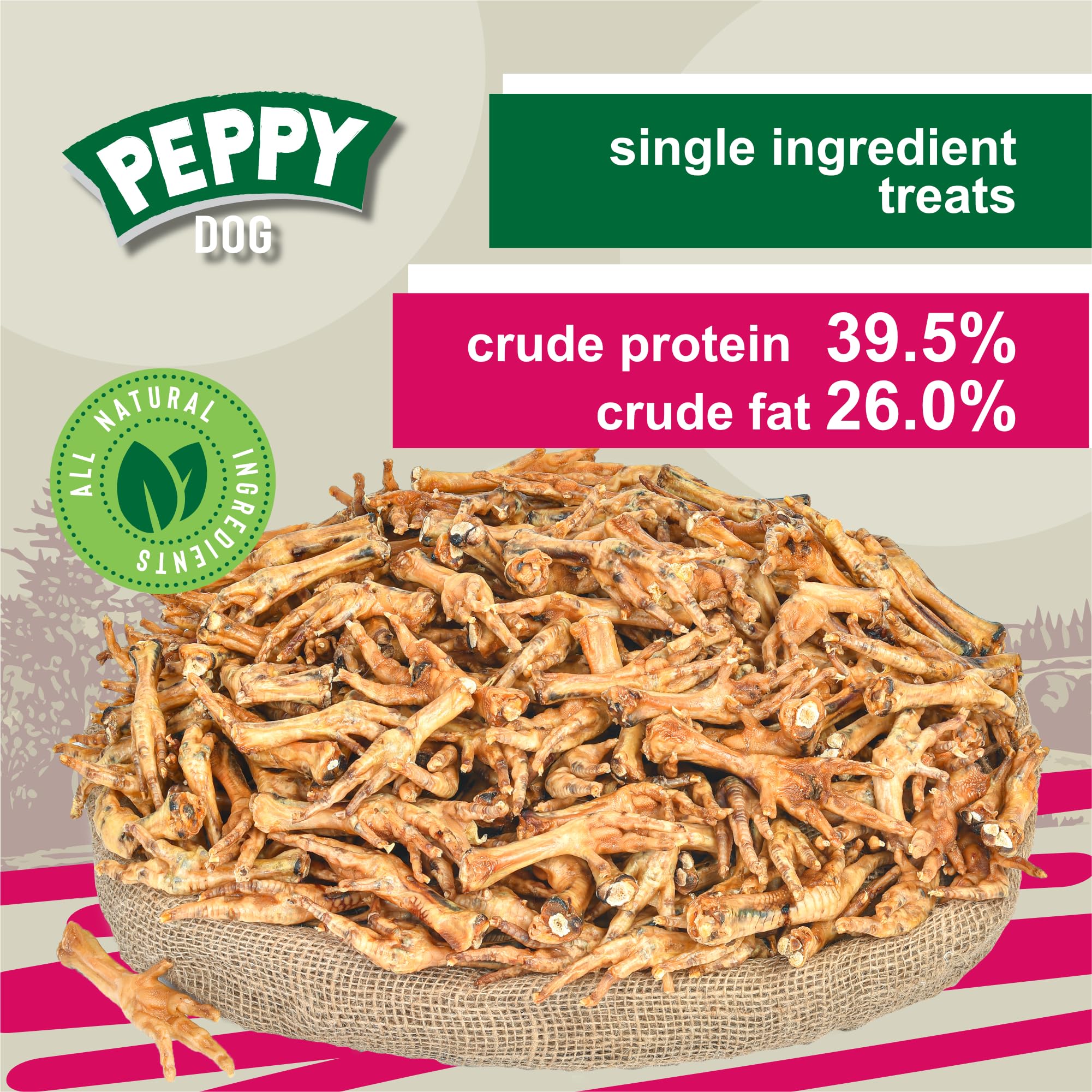 Peppy Dog treats jar image demonstrates 200-piece bulk packaging and fresh quality