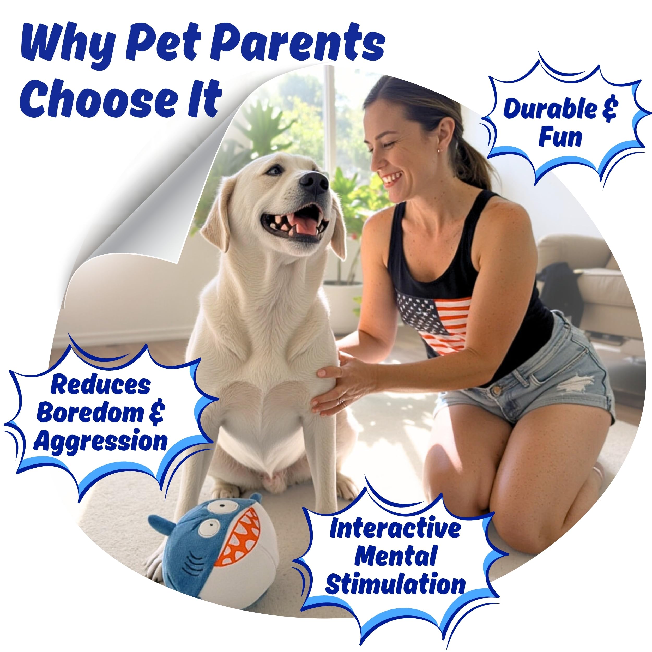 PeppyPawz Sharky durable plush fabric for long chew sessions