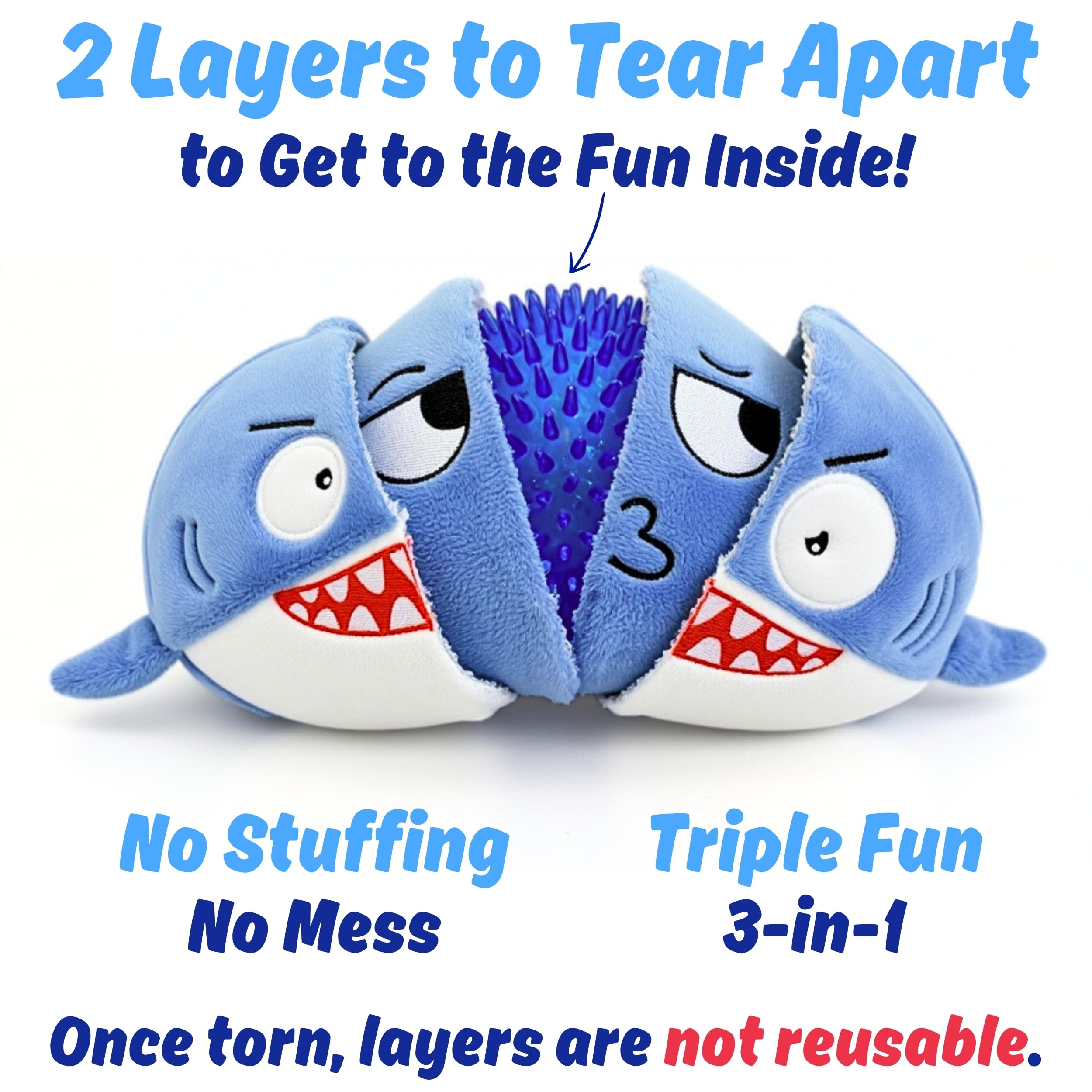 PeppyPawz Sharky squeaker and crinkle inside for sensory fun