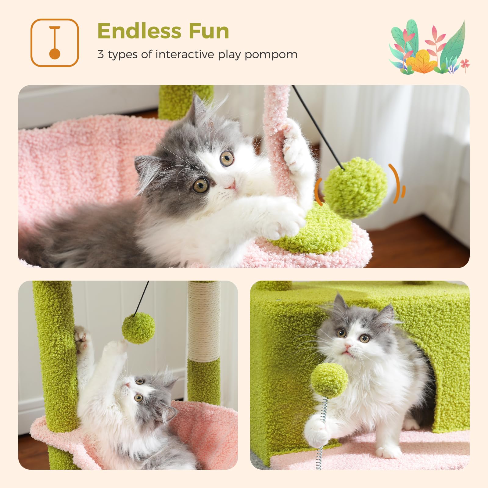 PEQULTI 4-in-1 cat tower quick assembly makes setup simple and stress-free.
