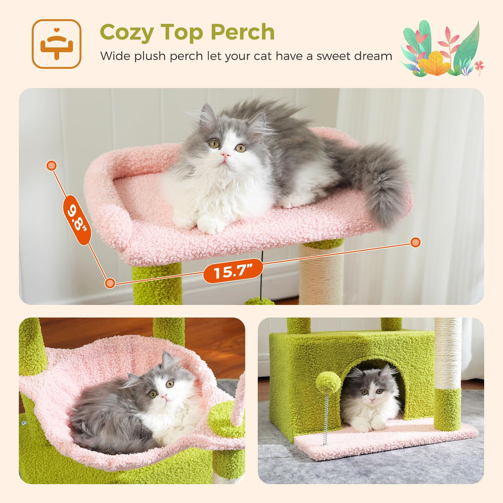 PEQULTI 4-in-1 cat tower large condo provides a safe, cozy retreat for cats up to 18 lbs.