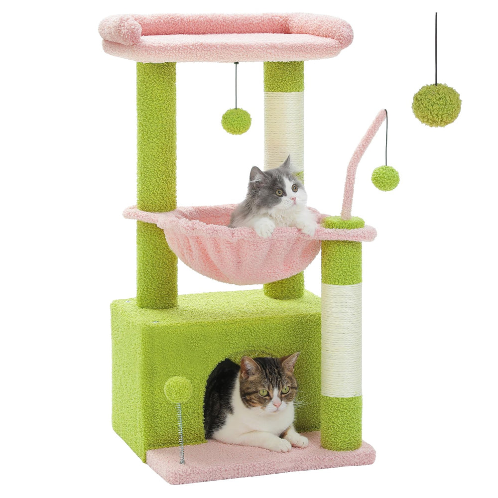 PEQULTI 4-in-1 cat tower top perch offers a commanding view and cozy resting spot.
