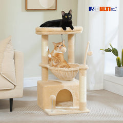 PEQULTI 4-in-1 cat tree cozy hammock provides comfy nap space for cats.
