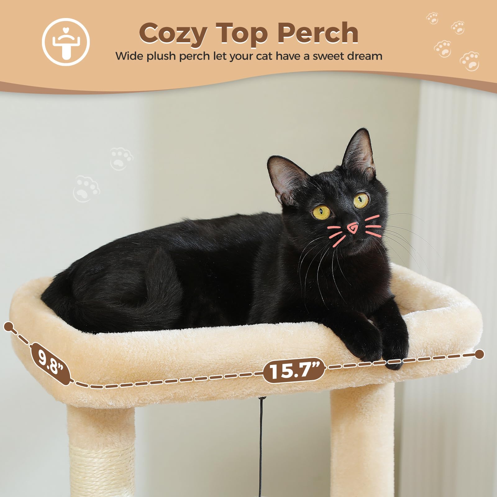 PEQULTI 4-in-1 cat tree large condo accommodates bigger cats while resting.