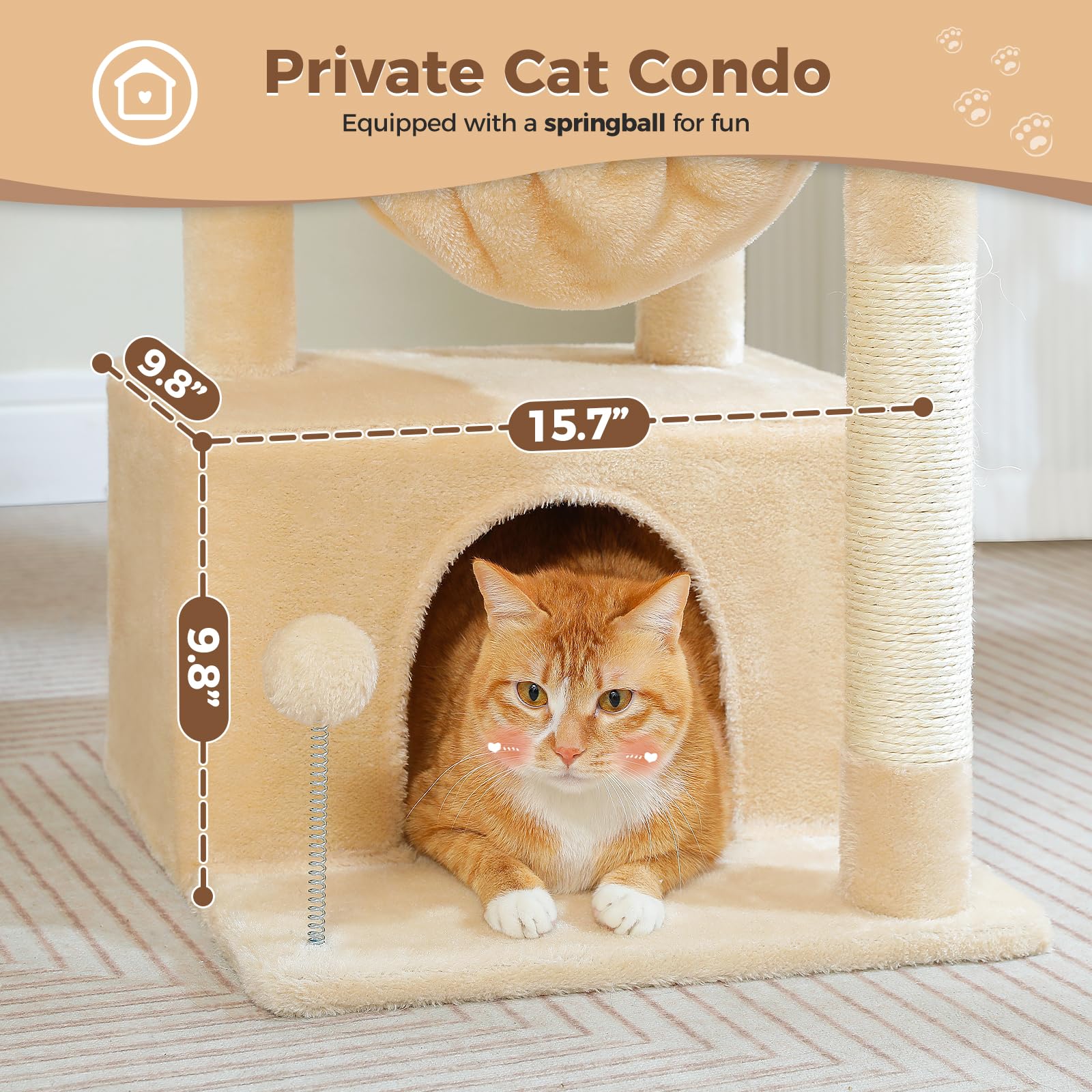 PEQULTI 4-in-1 cat tree sisal post promotes healthy scratching and play.