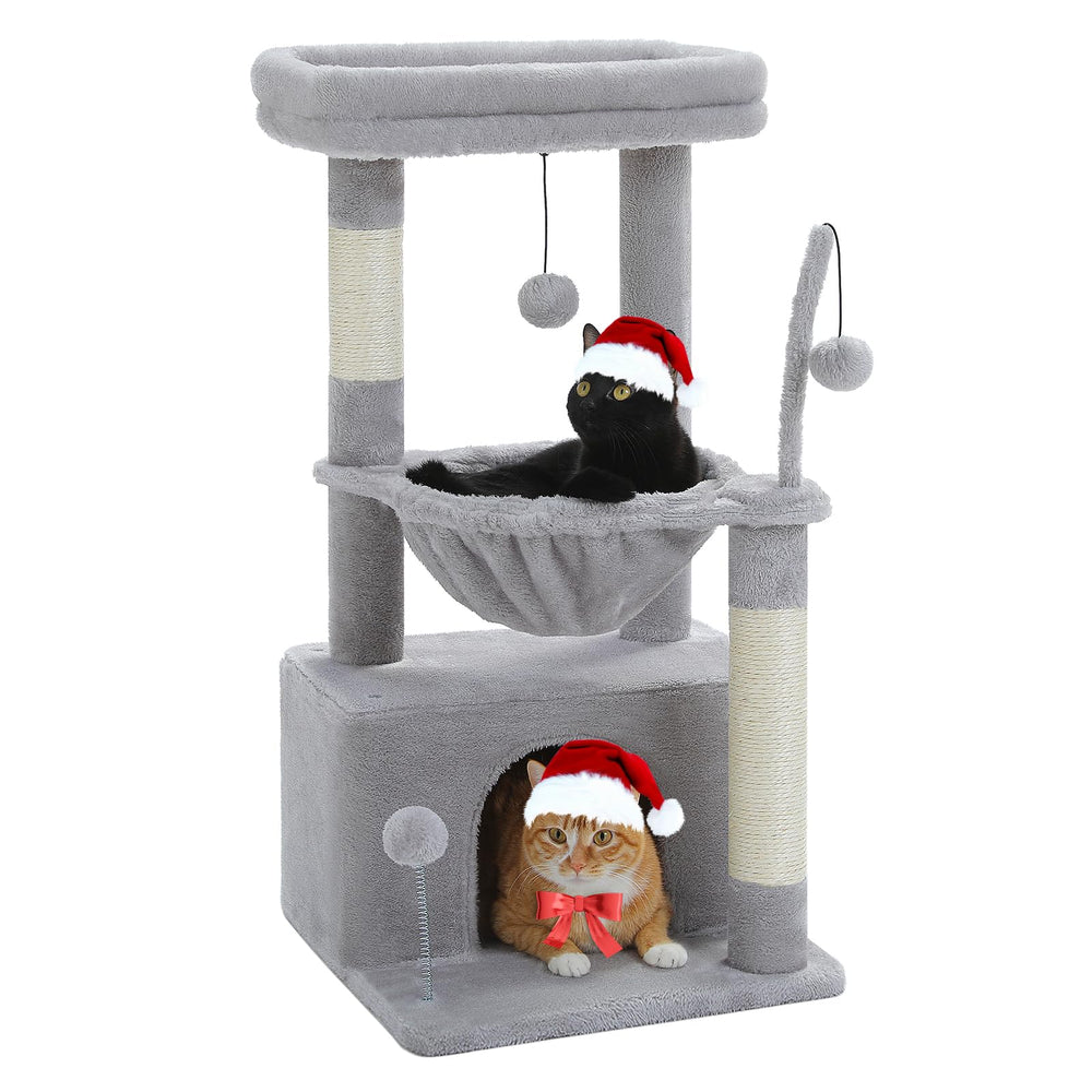 PEQULTI 4-in-1 cat tree top perch provides a high vantage point for supervised lounging.