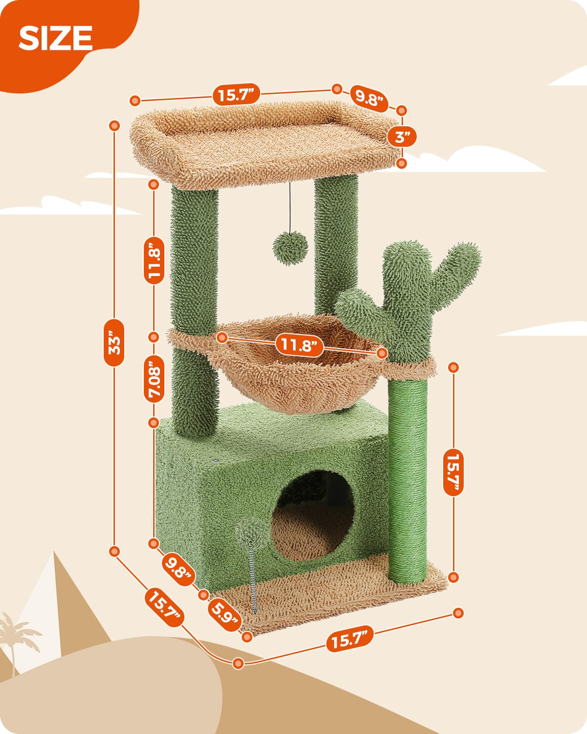 PEQULTI cactus cat tree ball hanging engages cats with fun distraction.