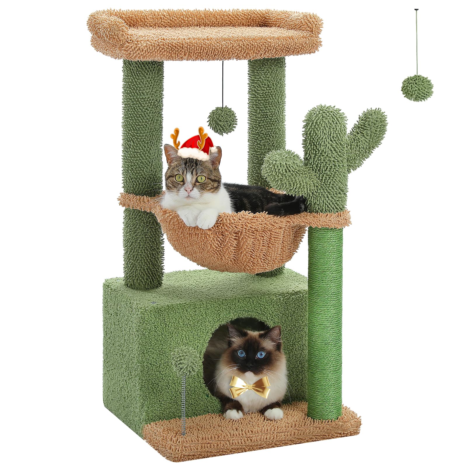PEQULTI cactus cat tree top perch offers a cozy elevated view for curious cats.