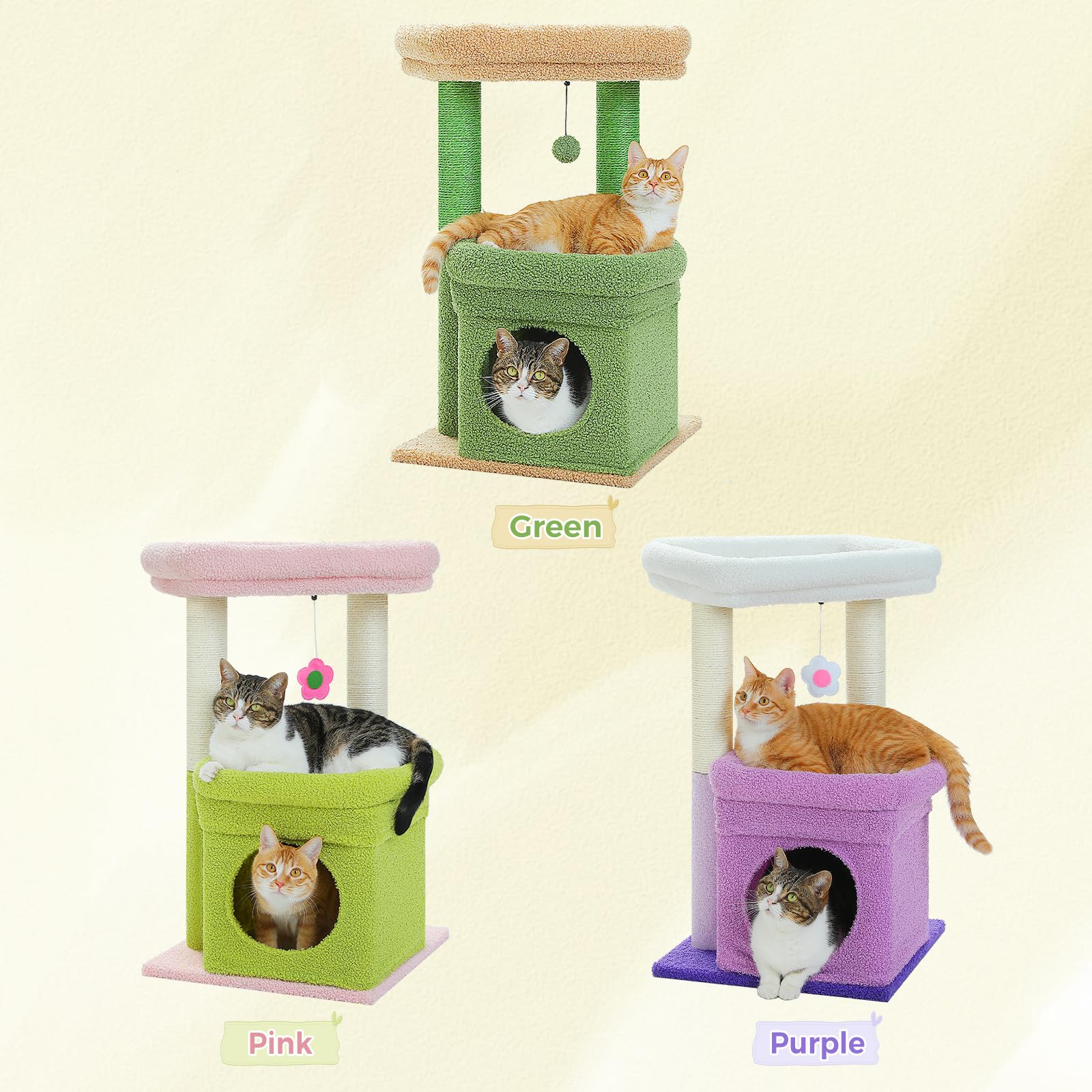 PEQULTI Cat Tree Flower Purple Replaceable dangling ball for interactive play