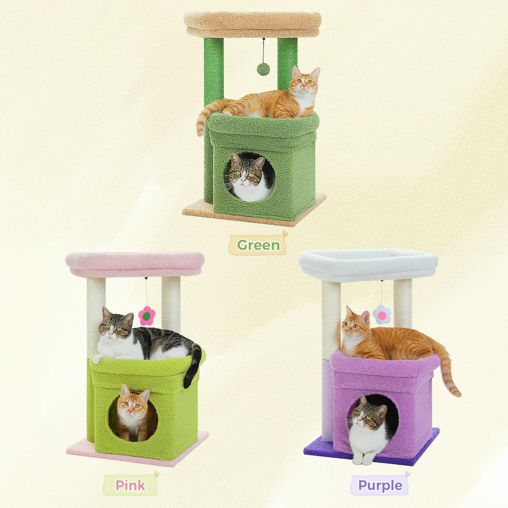 PEQULTI Cat Tree Flower Purple Replaceable dangling ball for interactive play