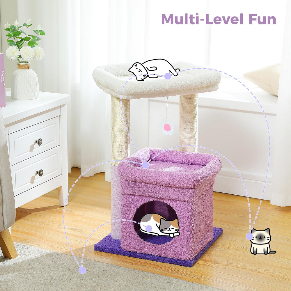 PEQULTI Cat Tree Flower Purple Reinforced base ensures safe jumps and stability