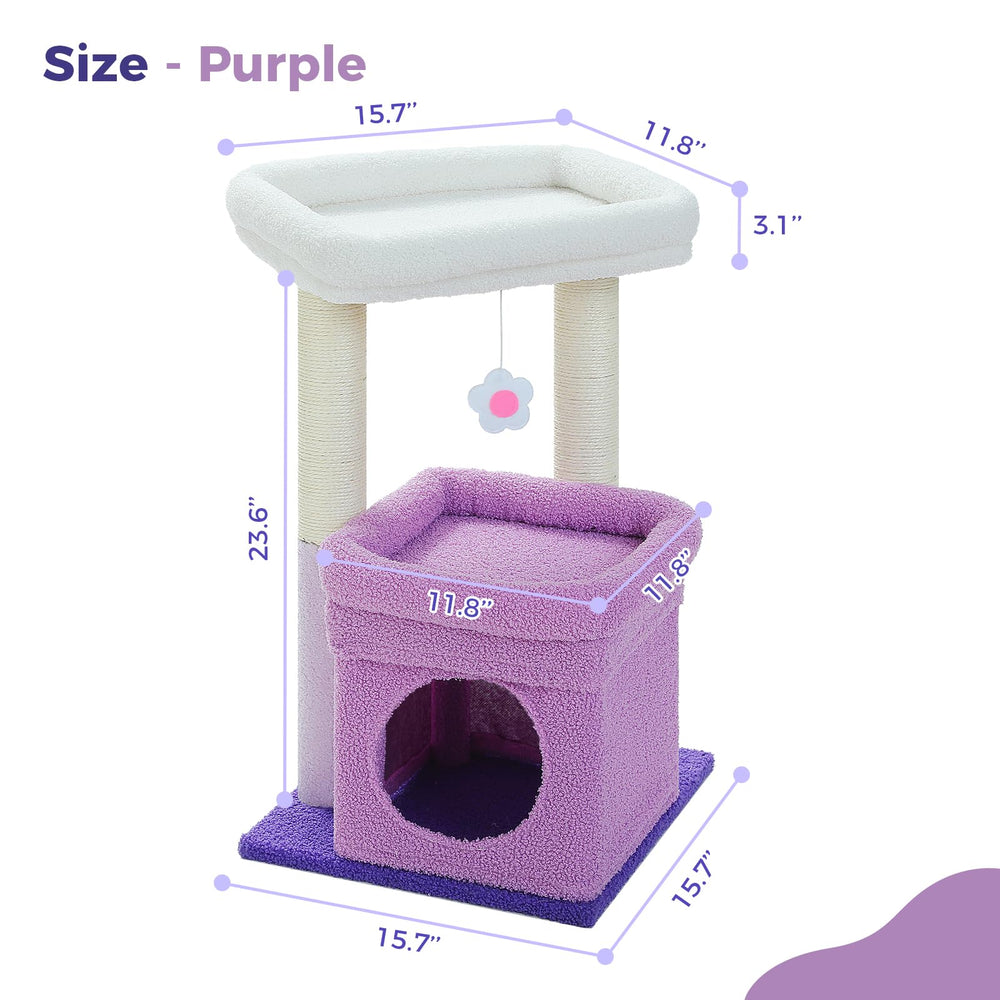 PEQULTI Cat Tree Flower Purple Natural sisal posts for healthy scratching