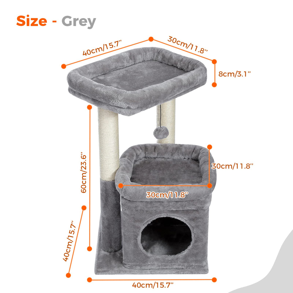 PEQULTI cat tree plush pom-pom adds playful distraction during supervised play.