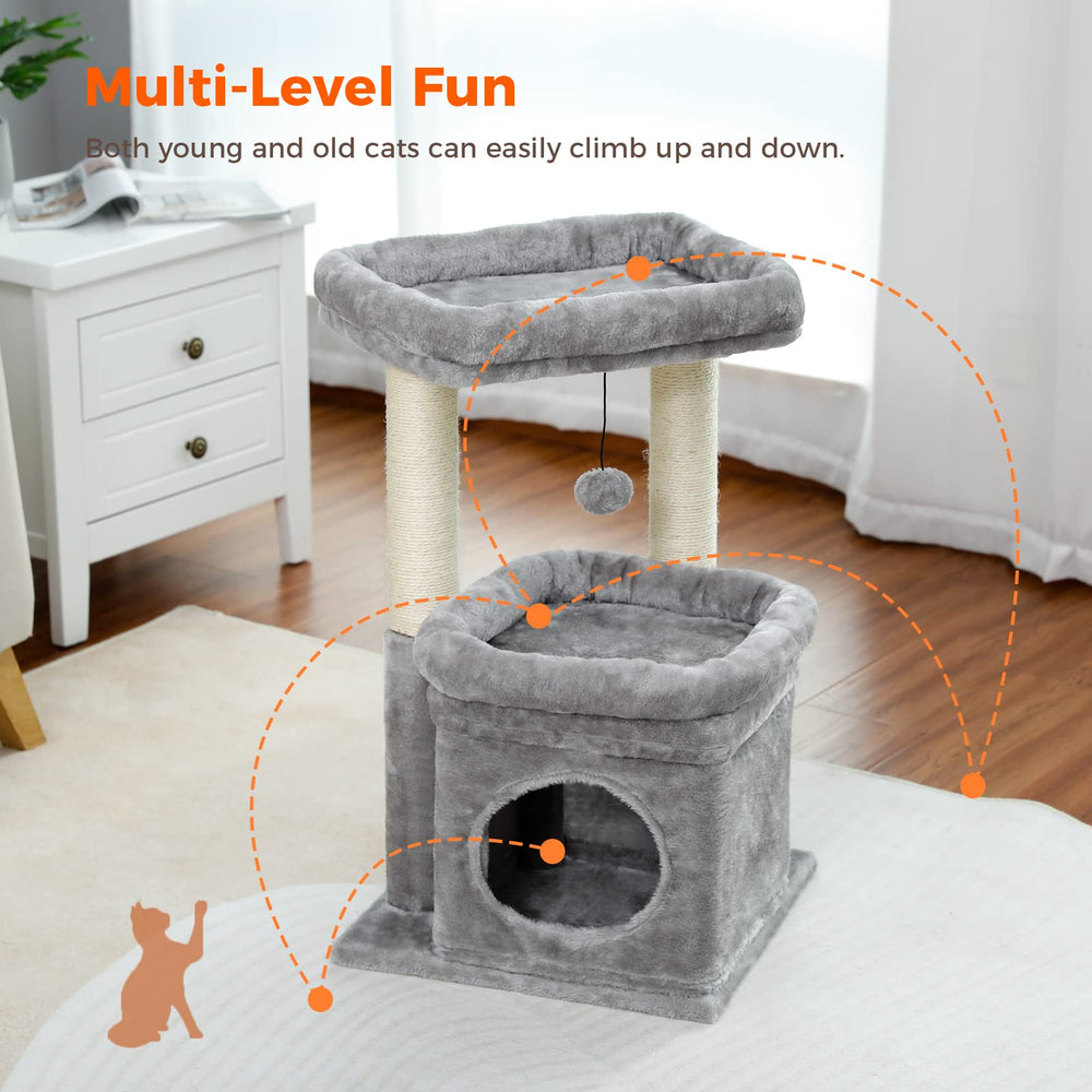 PEQULTI cat tree reinforced base ensures stable climbing and safe jumps.